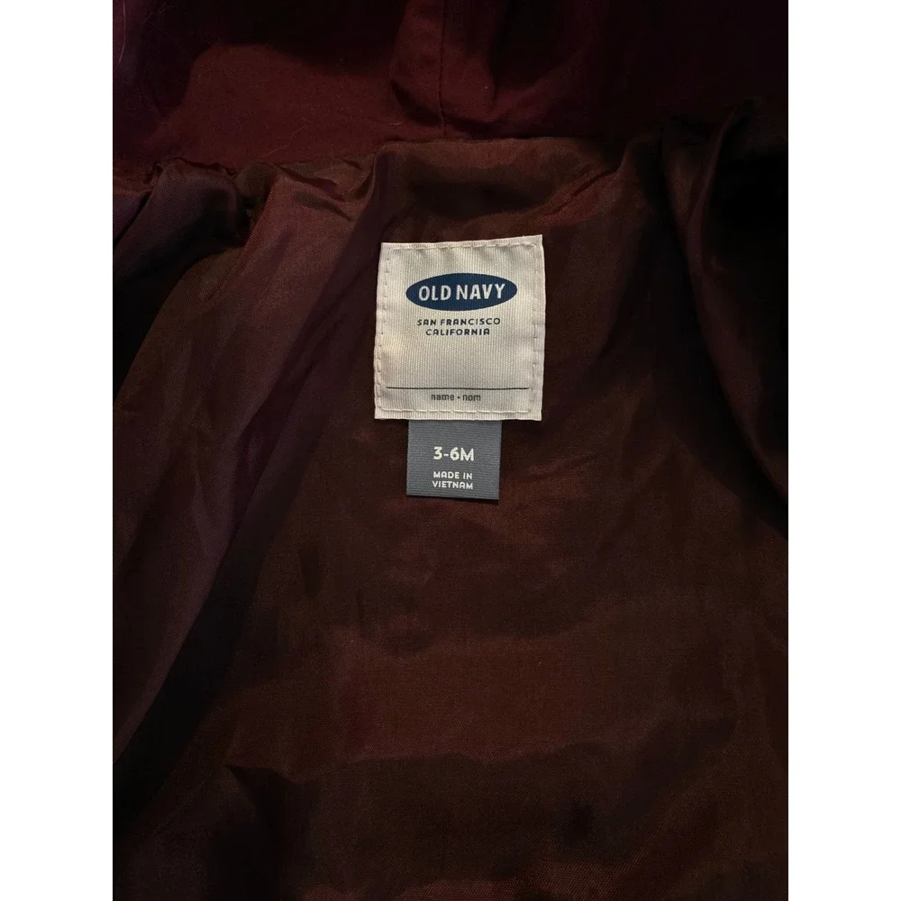 BABY GIRLS 3-6 MONTHS OLD NAVY BURGUNDY RED LINED HOODED WINTER COAT